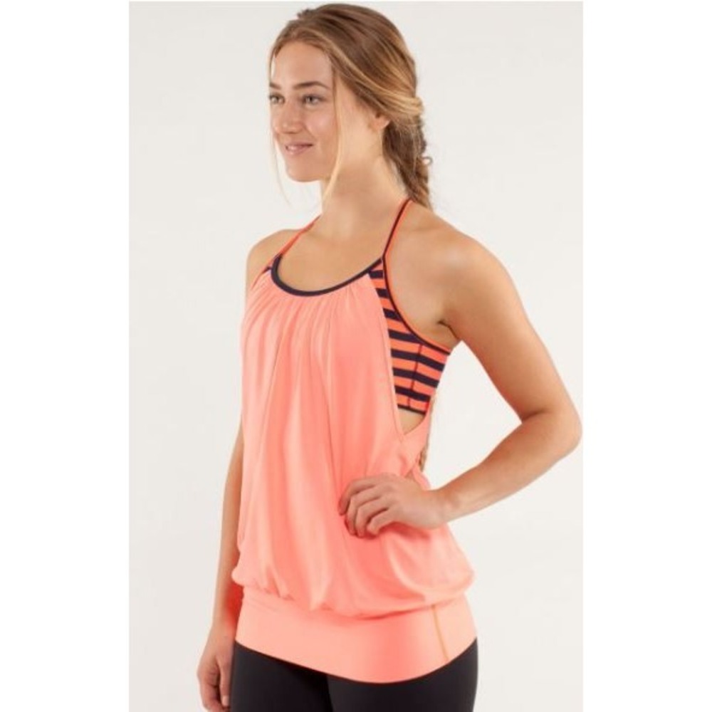 Lululemon No Limits Tank Top Size 6 Peach Orange Striped Built In Bra Racerback